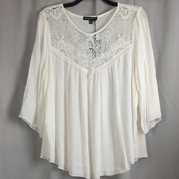 Living Doll White Flutter Sleeve Embellished Blouse - Picture 1 of 6
